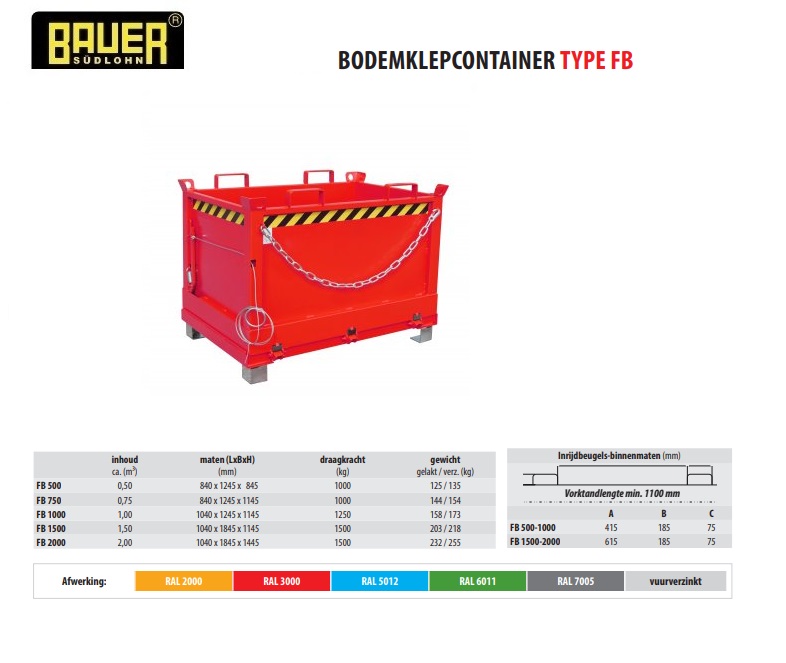 Bodemklepcontainer FB 500 RAL 3000