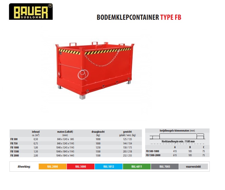 Bodemklepcontainer FB 1500 RAL 3000