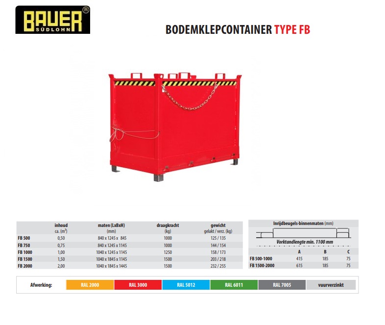 Bodemklepcontainer FB 2000 RAL 3000