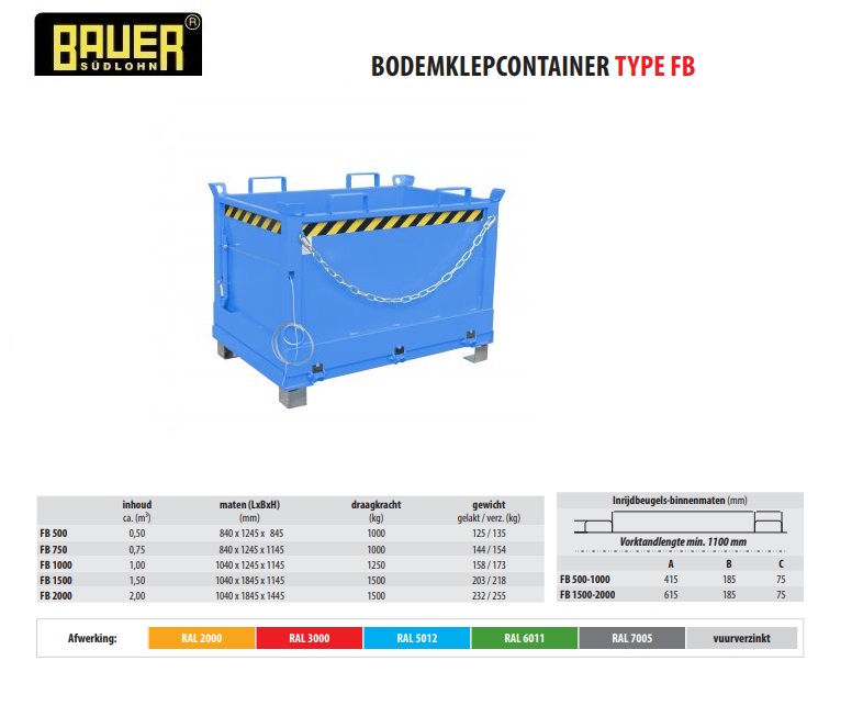 Bodemklepcontainer FB 500 RAL 5012