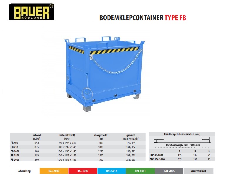 Bodemklepcontainer FB 750 RAL 5012