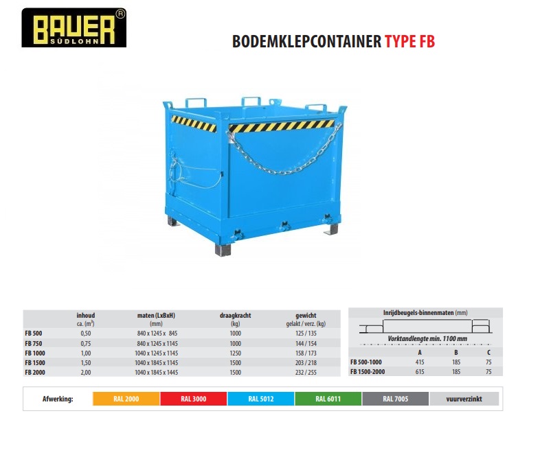Bodemklepcontainer FB 1000 RAL 5012