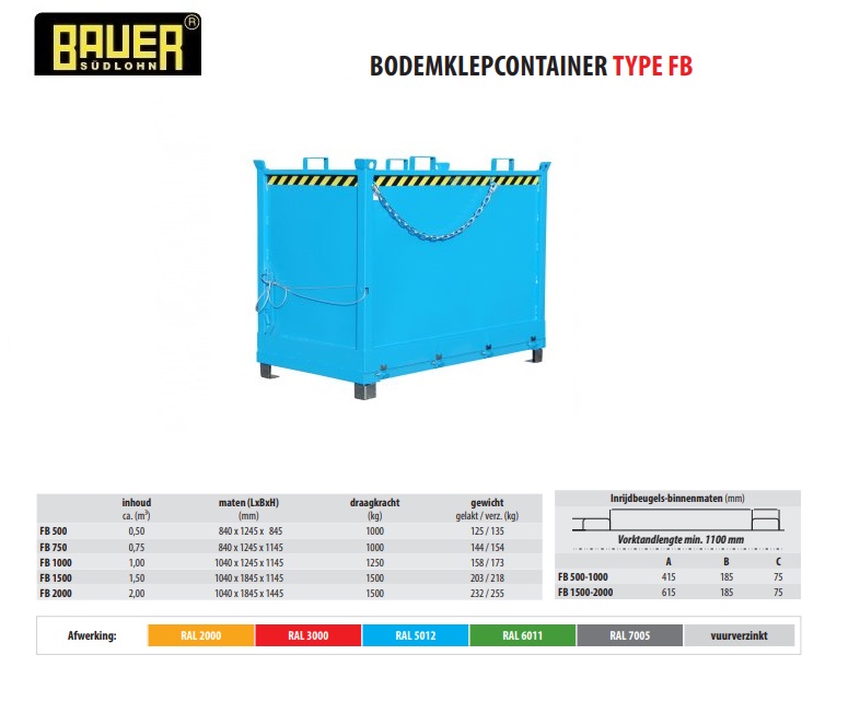Bodemklepcontainer FB 2000 RAL 5012