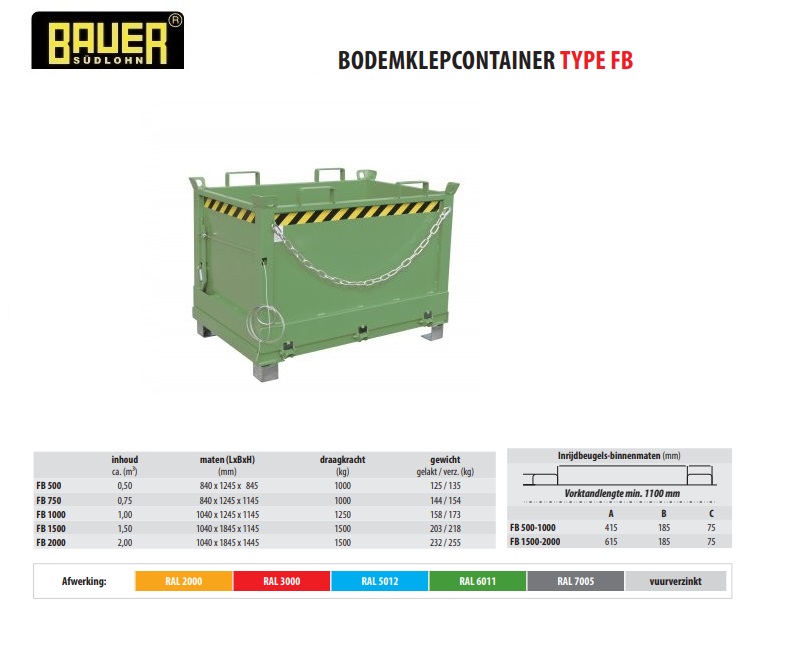 Bodemklepcontainer FB 500 RAL 6011