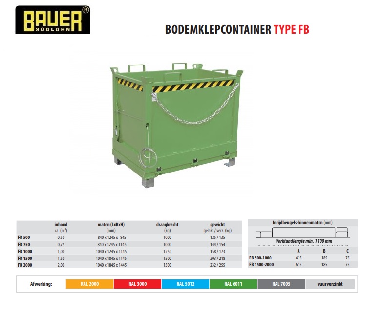 Bodemklepcontainer FB 750 RAL 6011