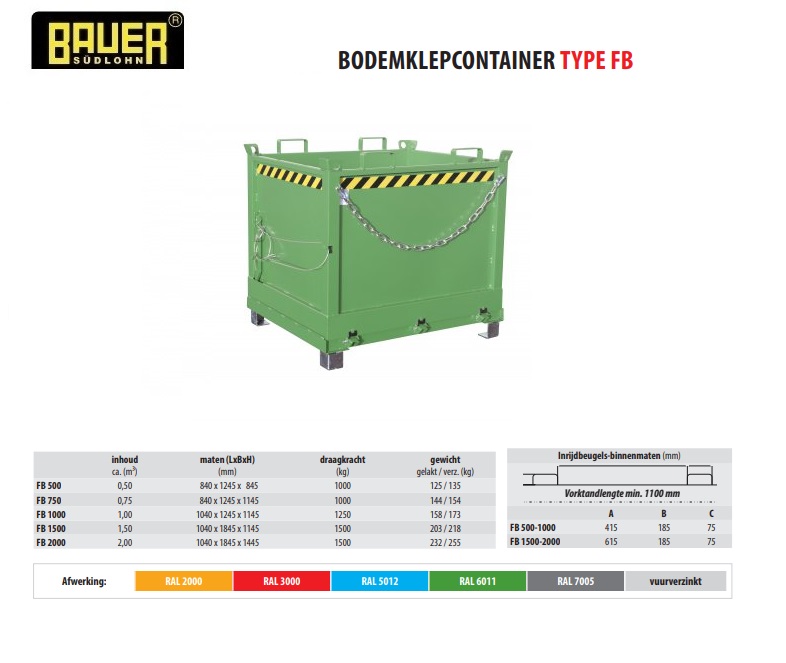 Bodemklepcontainer FB 1000 RAL 6011