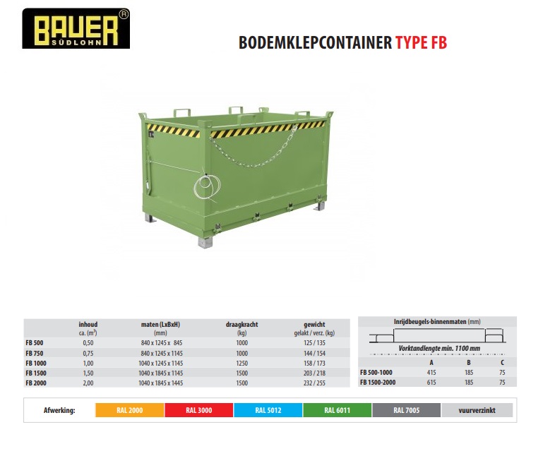 Bodemklepcontainer FB 1500 RAL 6011