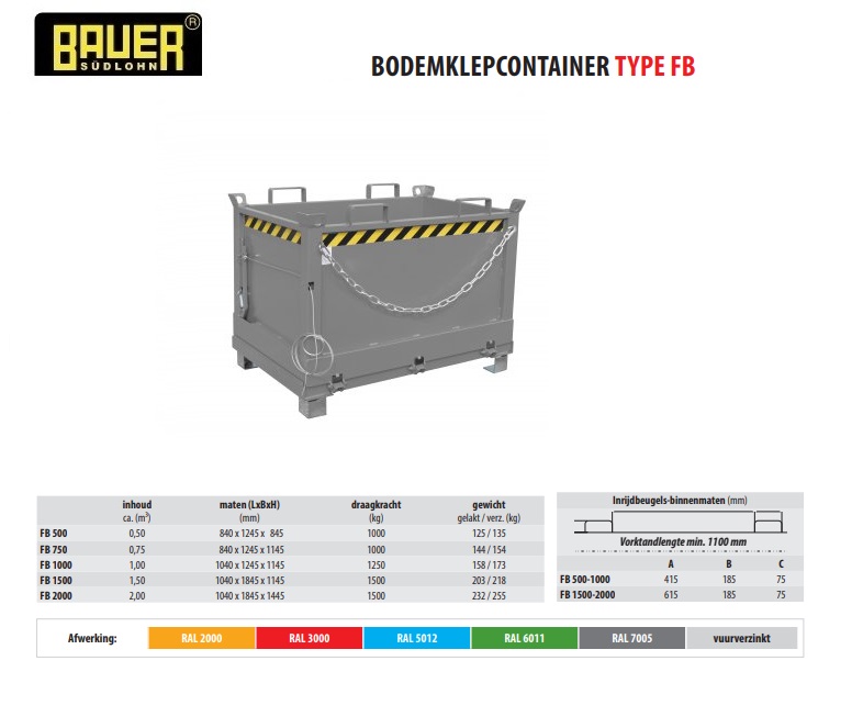 Bodemklepcontainer FB 500 RAL 7005