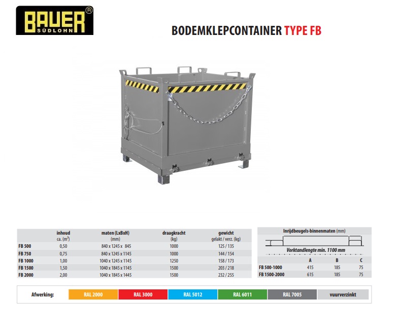 Bodemklepcontainer FB 1000 RAL 7005