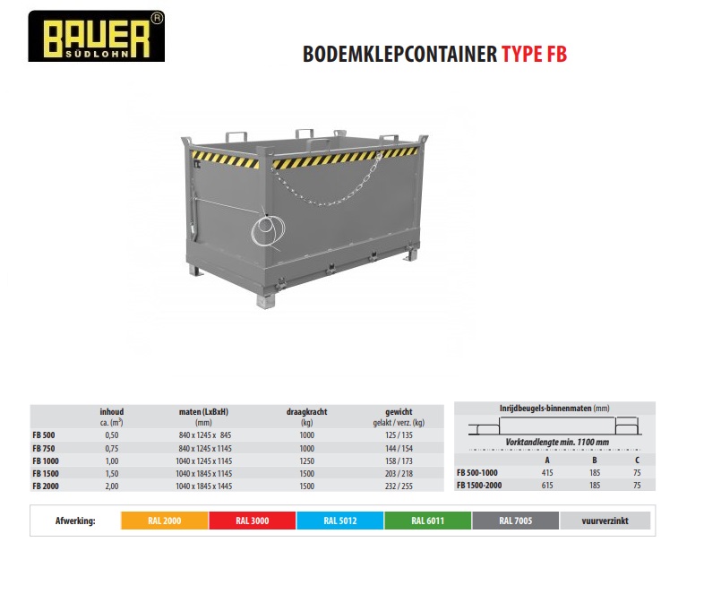 Bodemklepcontainer FB 1500 RAL 7005