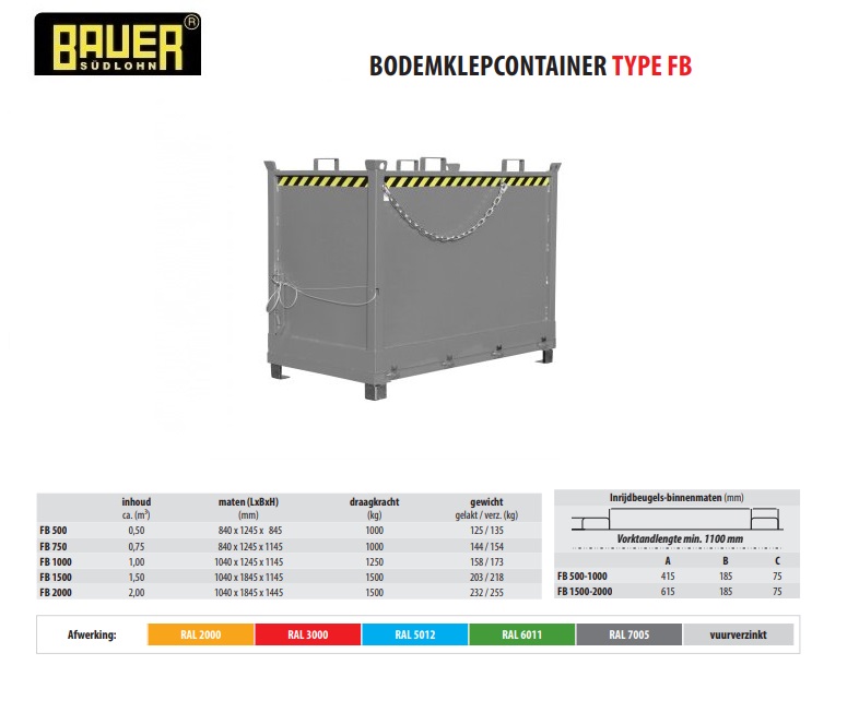 Bodemklepcontainer FB 2000 RAL 7005