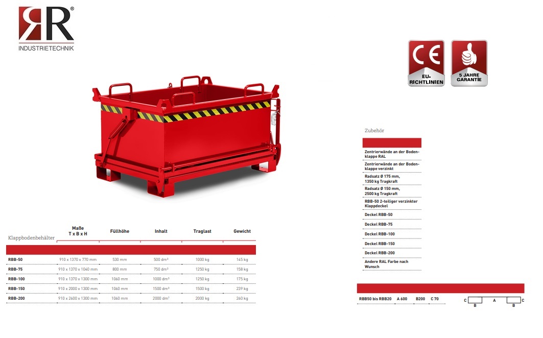 Bodemklepcontainer RBB-50 RAL 3000