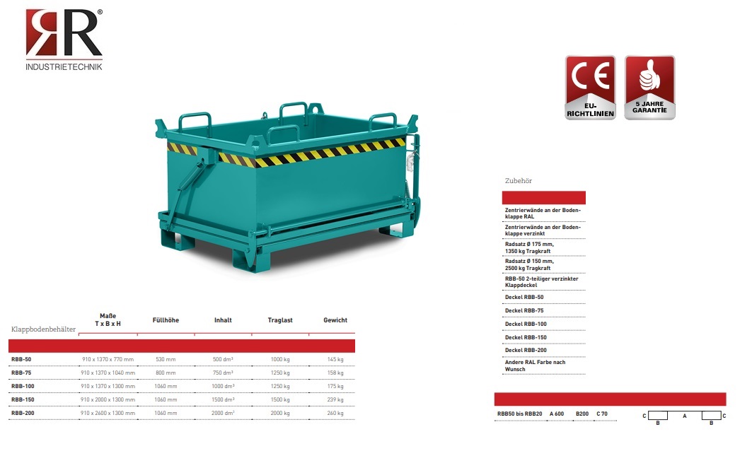 Bodemklepcontainer RBB-50 RAL 5018