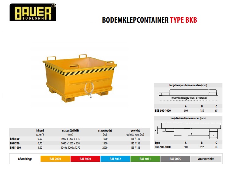 Bodemklepcontainer BKB 500 RAL 2000