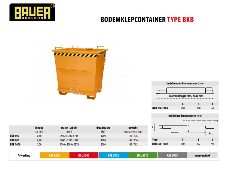 Bodemklepcontainer BKB 1000 RAL 2000