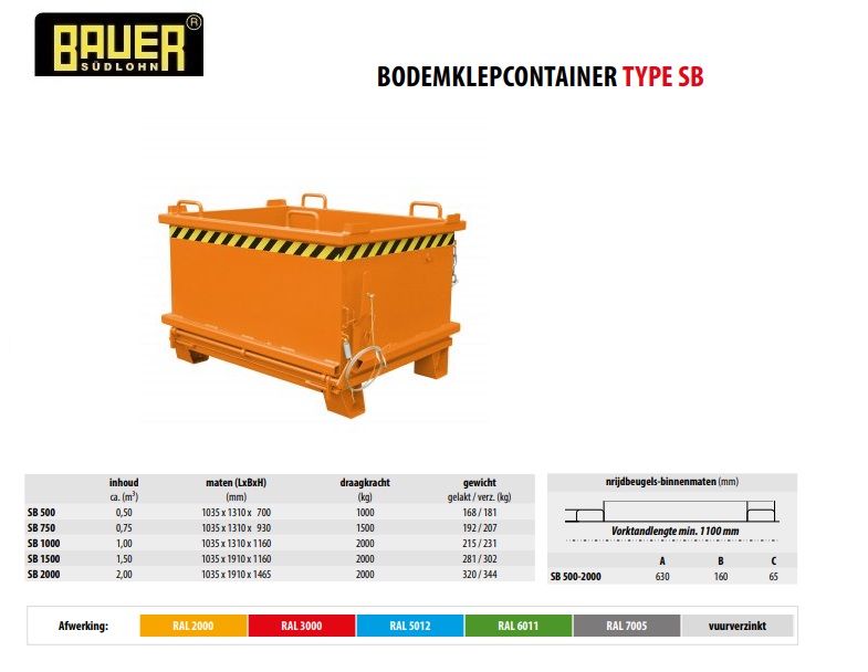 Bodemklepcontainer SB 500 RAL 2000