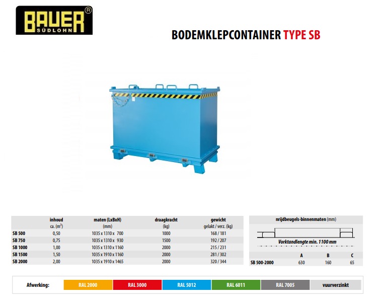 Bodemklepcontainer SB 2000 RAL 5012