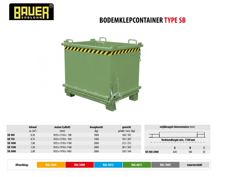 Bodemklepcontainer SB 1500 RAL 6011