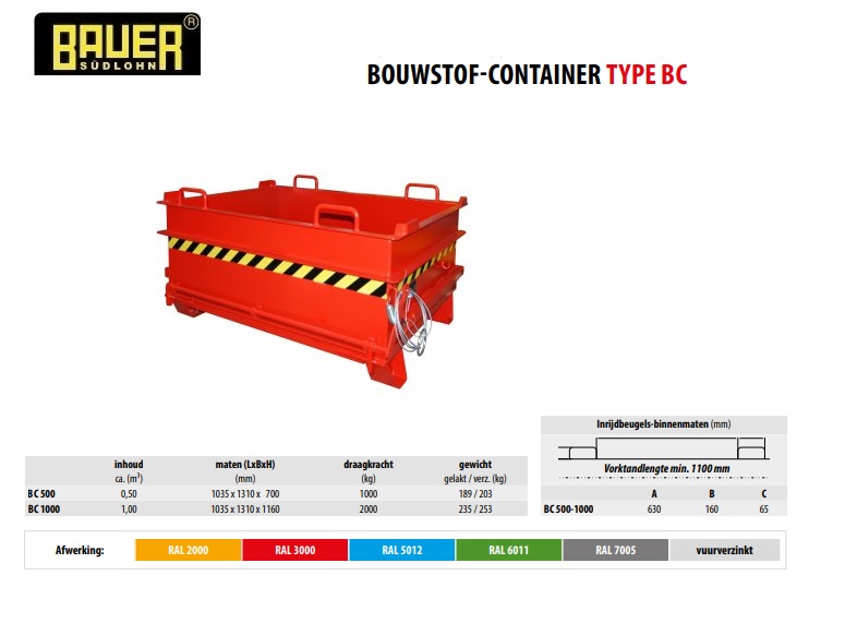 Bouwstof-container BC 500 RAL 3000