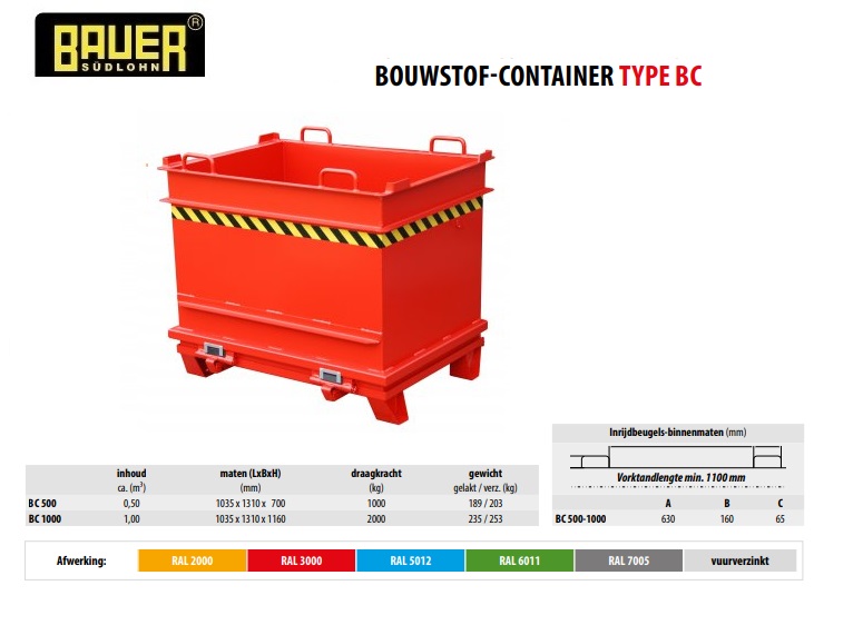 Bouwstof-container BC 1000 RAL 3000