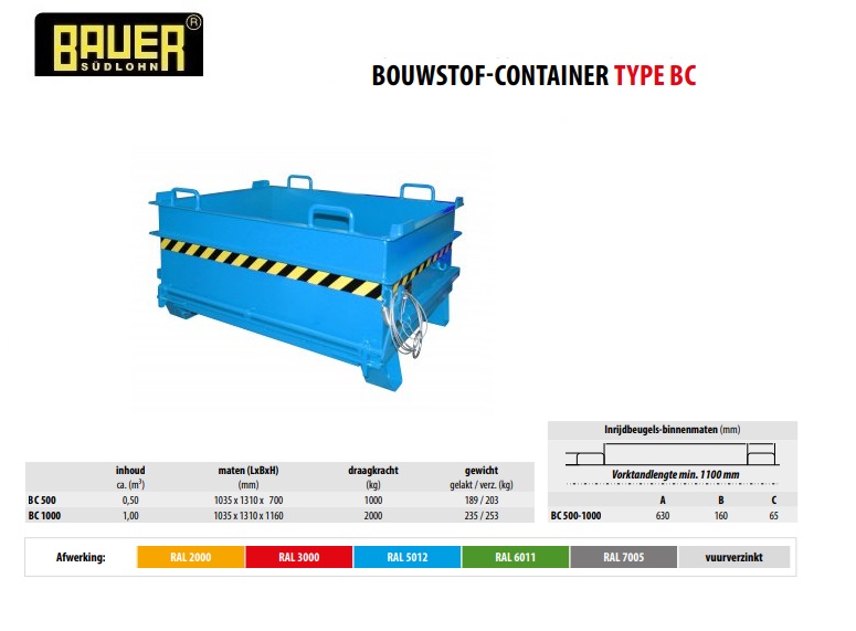 Bouwstof-container BC 500 RAL 5012