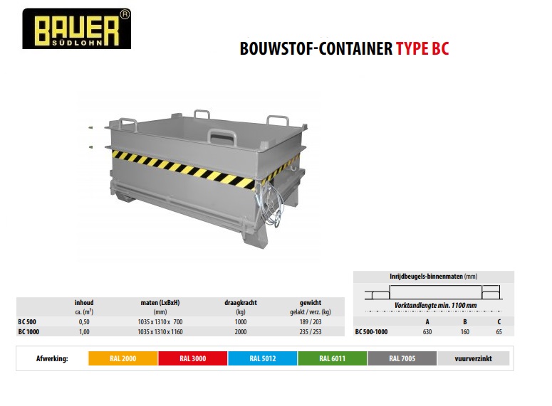 Bouwstof-container BC 500 RAL 7005