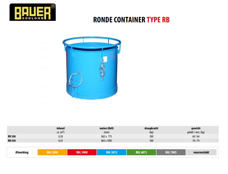 Ronde container RB 300 RAL 5012
