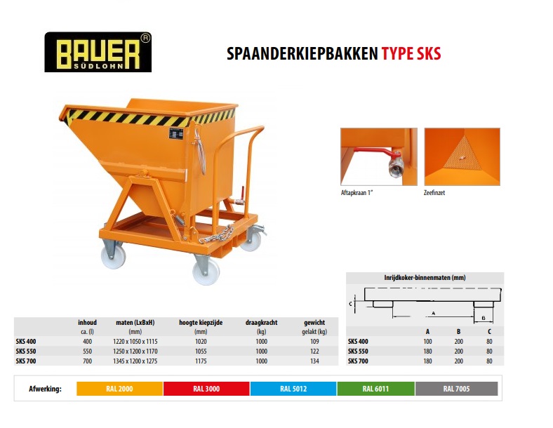 Spaanderkiepbak SKS 550 RAL 5012 | DKMTools - DKM Tools