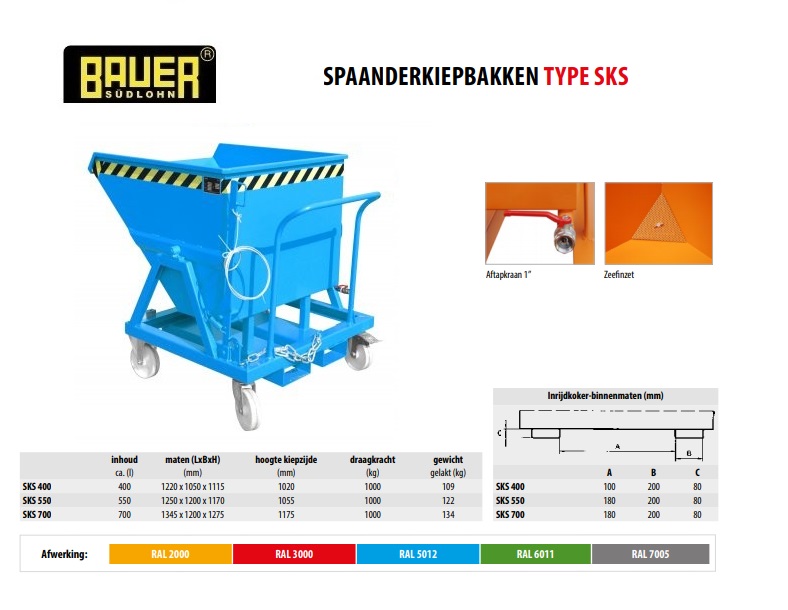 Spaanderkiepbak SKS 400 RAL 5012