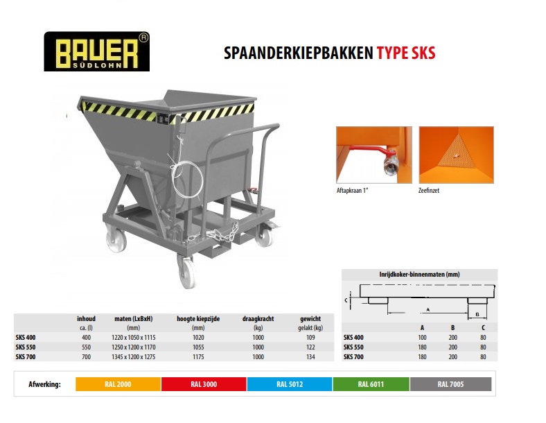 Spaanderkiepbak SKS 400 RAL 7005