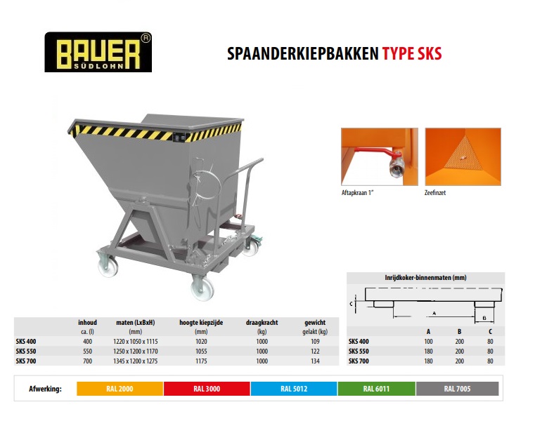 Spaanderkiepbak SKS 700 RAL 7005