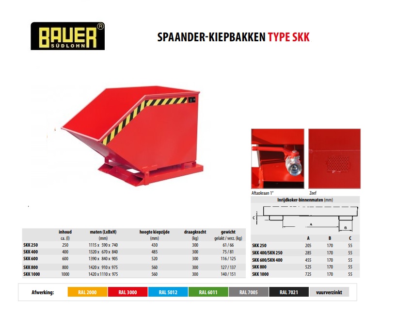 Spaanderkiepbak SKK 600 RAL 3000