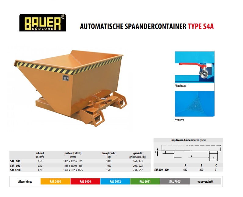 Automatische Spaandercontainer S4A 600 RAL 2000