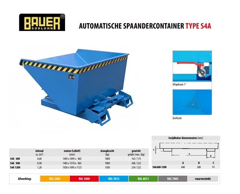 Automatische Spaandercontainer S4A 600 RAL 5012