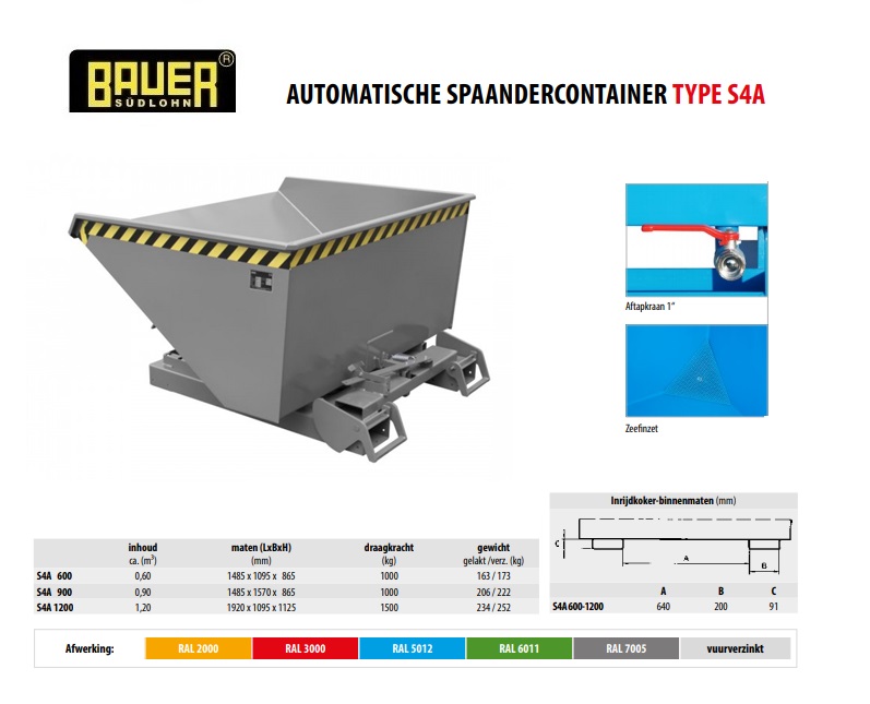 Automatische Spaandercontainer S4A 600 RAL 7005