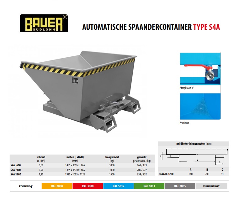 Automatische Spaandercontainer S4A 900 RAL 3000 | DKMTools - DKM Tools