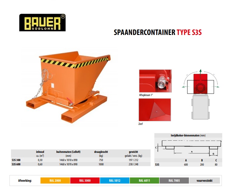 Spaandercontainer S3S 300 RAL 2000