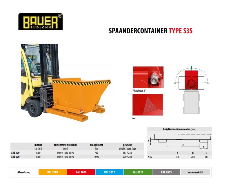 Spaandercontainer S3S 300 RAL 3000 | DKMTools - DKM Tools