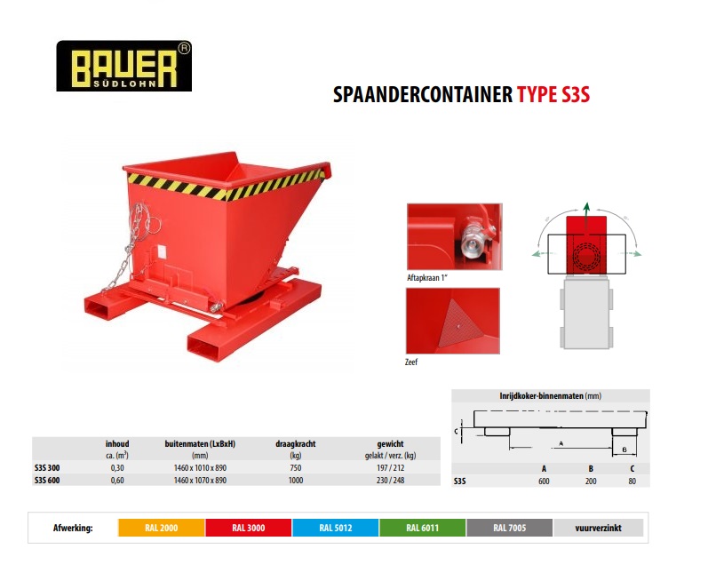 Spaandercontainer S3S 300 RAL 3000