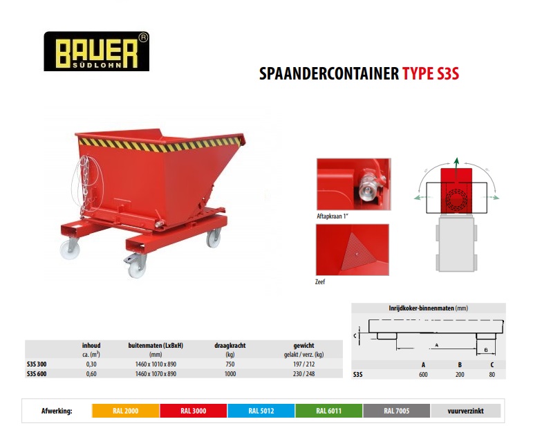 Spaandercontainer S3S 300 RAL 2000 | DKMTools - DKM Tools