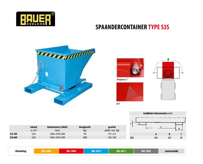 Spaandercontainer S3S 300 RAL 5012