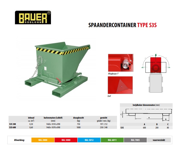 Spaandercontainer S3S 300 RAL 6011