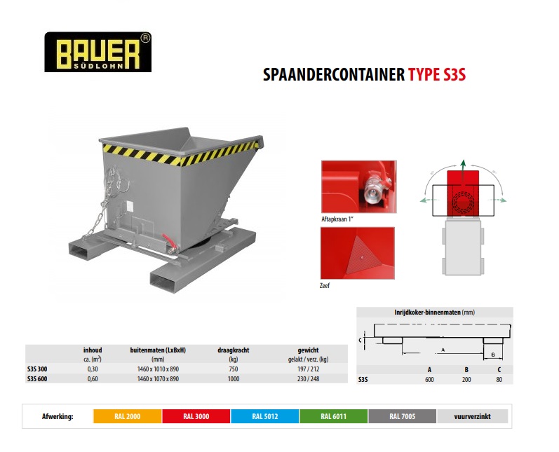 Spaandercontainer S3S 300 RAL 7005