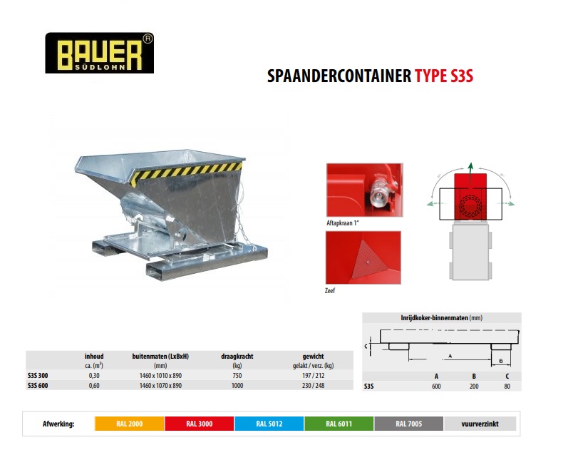 Spaandercontainer S3S 300 Verzinkt