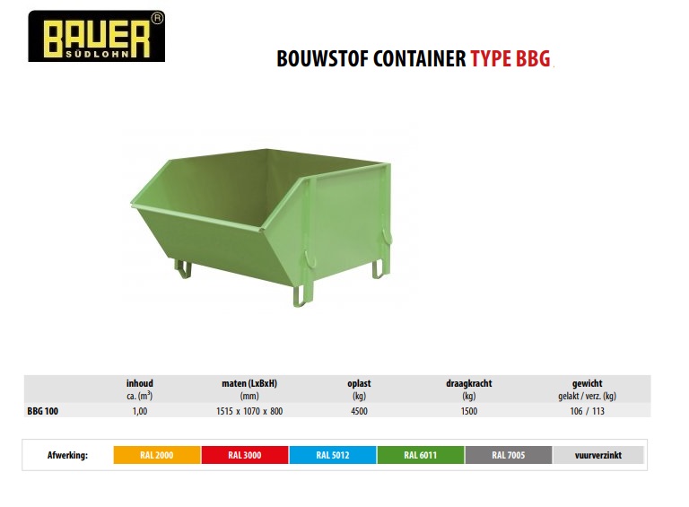 Bouwstof-container BBG 100 RAL 6011