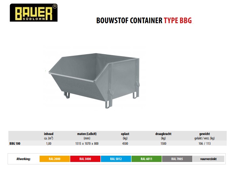 Bouwstof-container BBG 100 RAL 7005