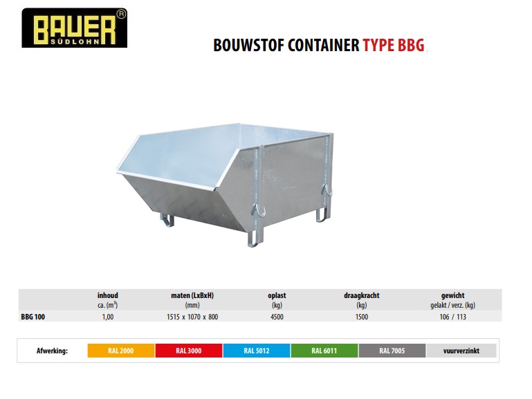 Bouwstof-container BBG 100 verzinkt