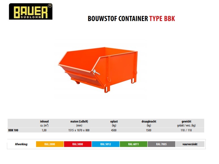 Bouwstof-container BBK 100 RAL 3000