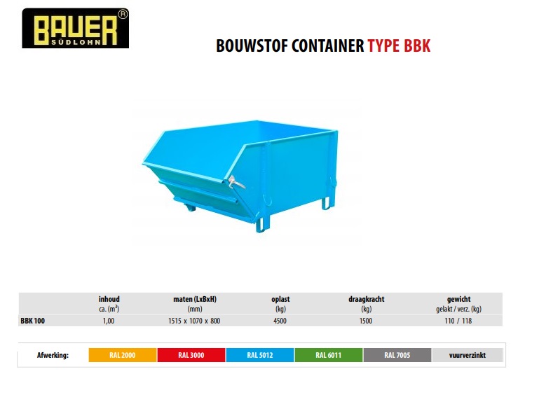 Bouwstof-container BBK 100 RAL 5012