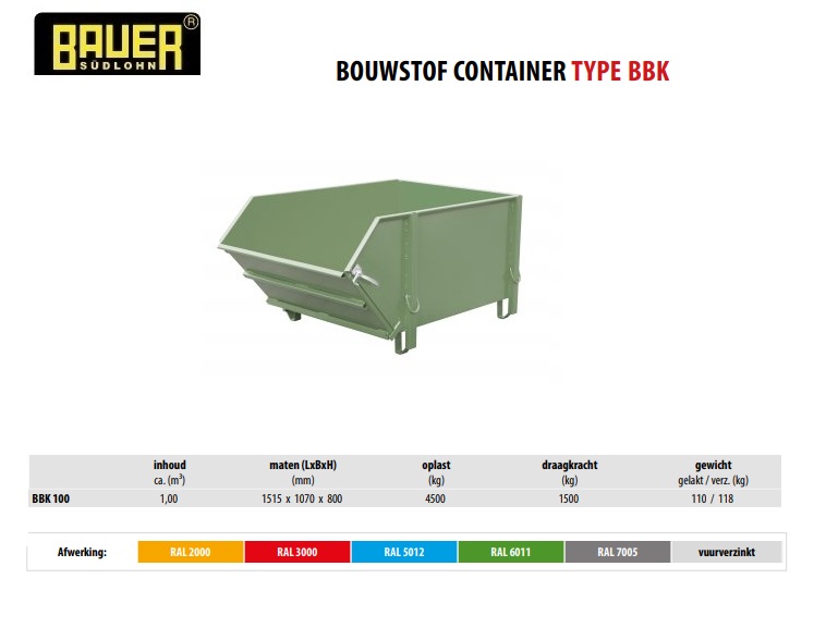 Bouwstof-container BBK 100 RAL 6011